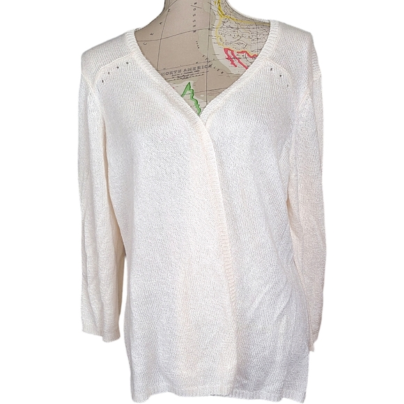 Investments ll Cream  Pointelle Knit Open Front Cardigan Sweater Size 1X - Picture 1 of 13